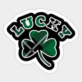 Lucky Three Leaf Clover Diagonal Flannel Print Pattern Sticker